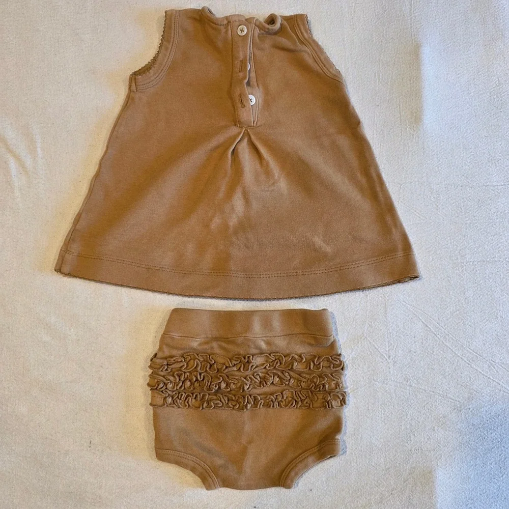 Kate Quinn Organic Cotton Tunic and Ruffle Bloomer Set Brown 6-12M